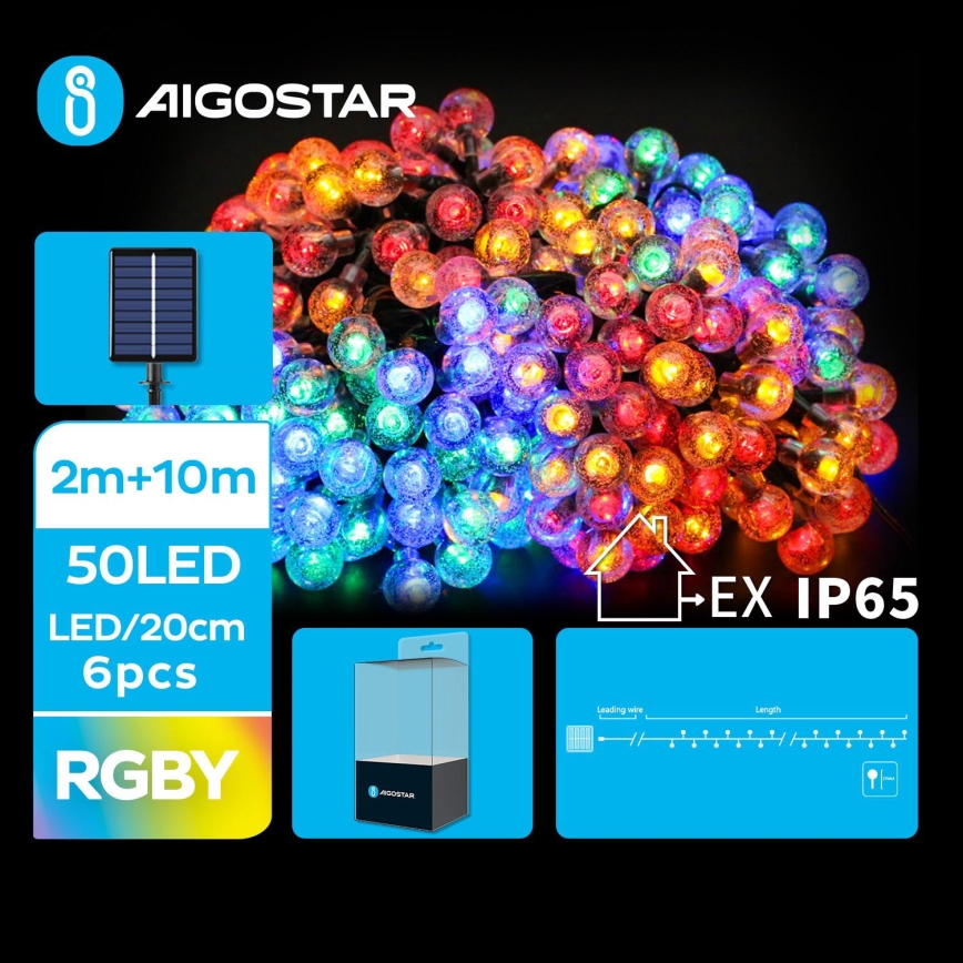 Aigostar - Guirlande solaire décorative 50xLED/8 fonctions 12m IP65 multicolore