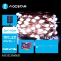 Aigostar - Guirlande solaire LED 100 LED / 8 fonctions, 12 m, IP65, 800 mAh, blanc froid