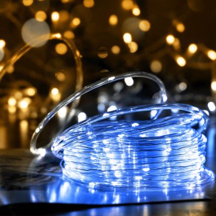 Aigostar - Guirlande solaire à 100 LED / 8 fonctions, 12 m, IP65, blanc froid, 800 mAh