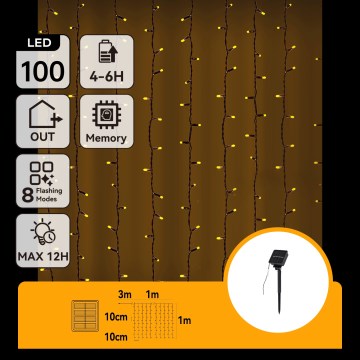 Aigostar - Guirlande solaire LED 100 LED / 8 fonctions, 4 x 1 m, IP65, blanc chaud, 800 mAh