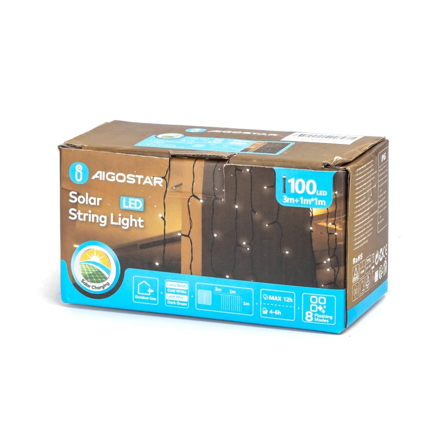Aigostar - Guirlande solaire LED 100xLED/8 fonctions 4x1m 800 mAh IP65 blanc froid