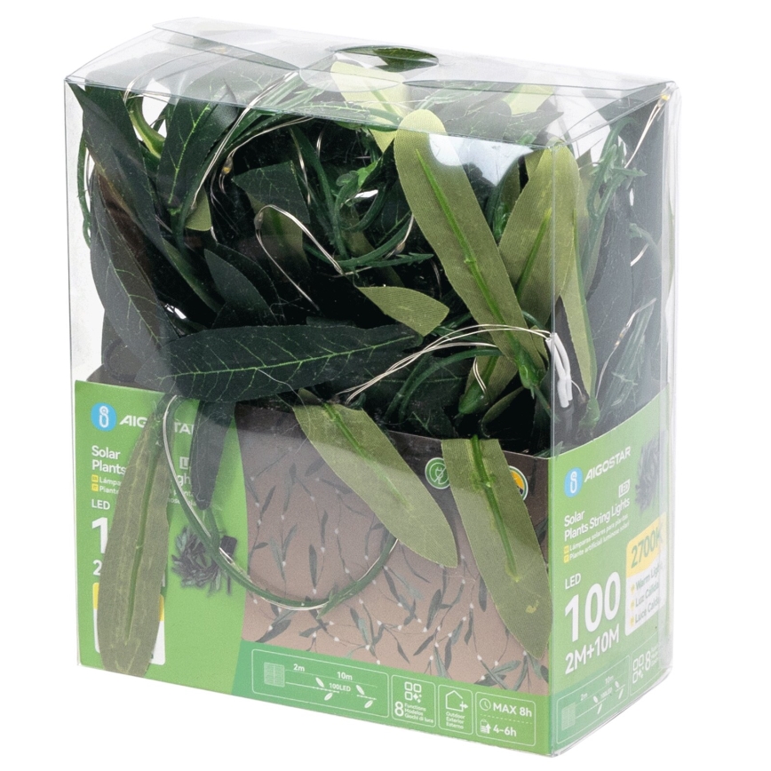 Aigostar - Guirlande solaire LED 100xLED/12m IP65 300 mAh blanc chaud olive