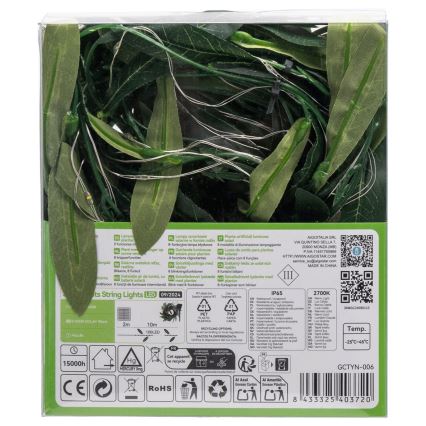 Aigostar - Guirlande solaire LED 100xLED/12m IP65 300 mAh blanc chaud olive