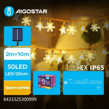 Aigostar - Guirlande solaire LED 50 LED / 8 modes, 12 m, 800 mAh, IP65, blanc chaud