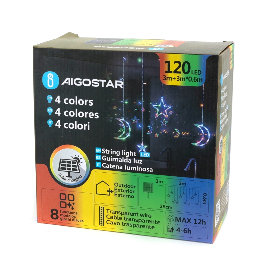 Aigostar - Guirlande solaire LED 120xLED/8 fonctions 3x0,6 m 500 mAh IP65 multicolore