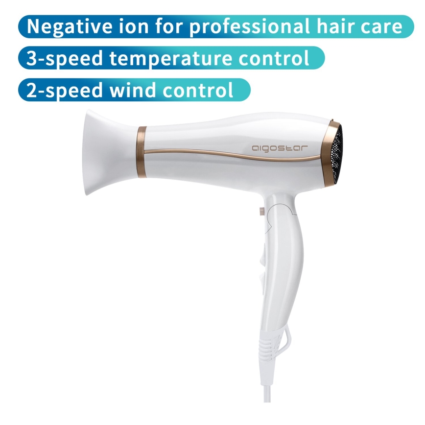 Aigostar - Haardroger met ionisator 2200W/230V wit