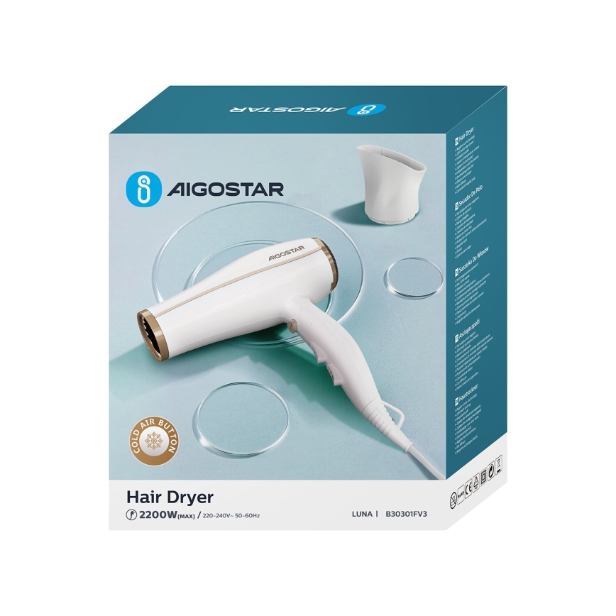 Aigostar - Haardroger met ionisator 2200W/230V wit