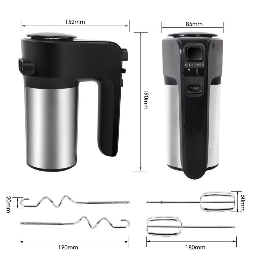 Aigostar - Handmixer 300W/230V zwart/mat chroom