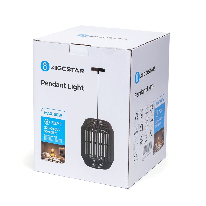 Aigostar - Hanglamp aan een koord 1xE27/60W/230V zwart
