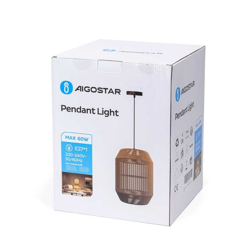 Aigostar - Hanglamp aan kabel 1xE27/60W/230V beige Ø 23 cm