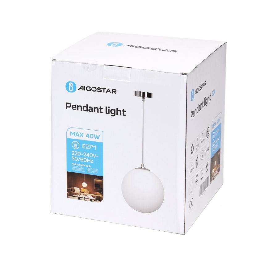 Aigostar - Hanglamp met kabel, 1x E27, 40W, 230V, Ø 20 cm