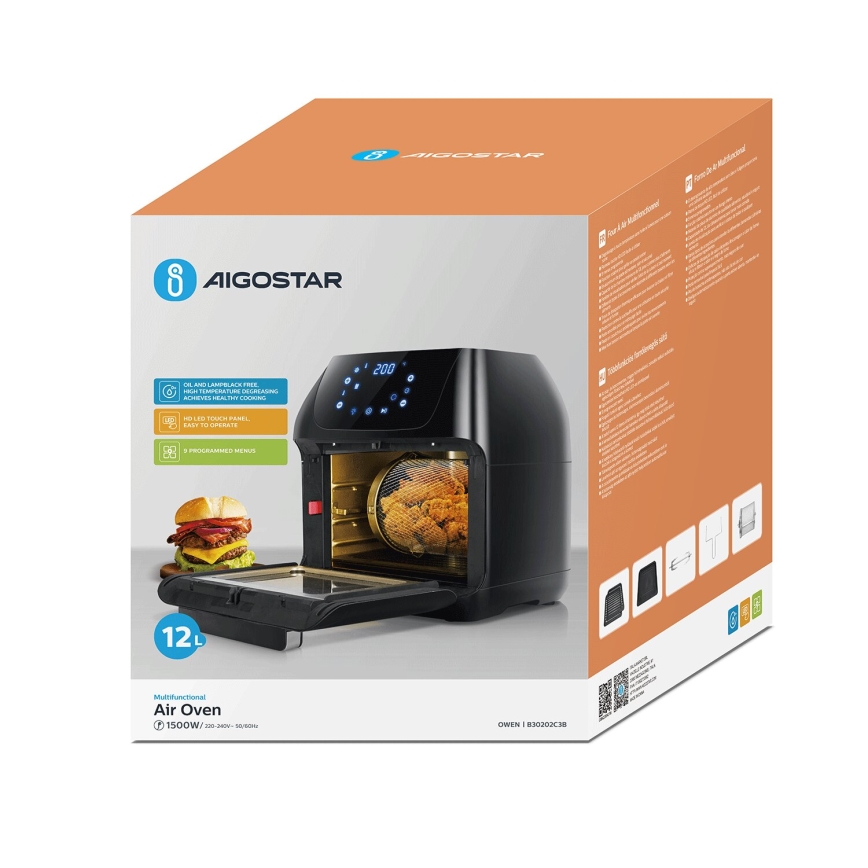 Aigostar - Hetelucht oven 1400W/230V 12l zwart