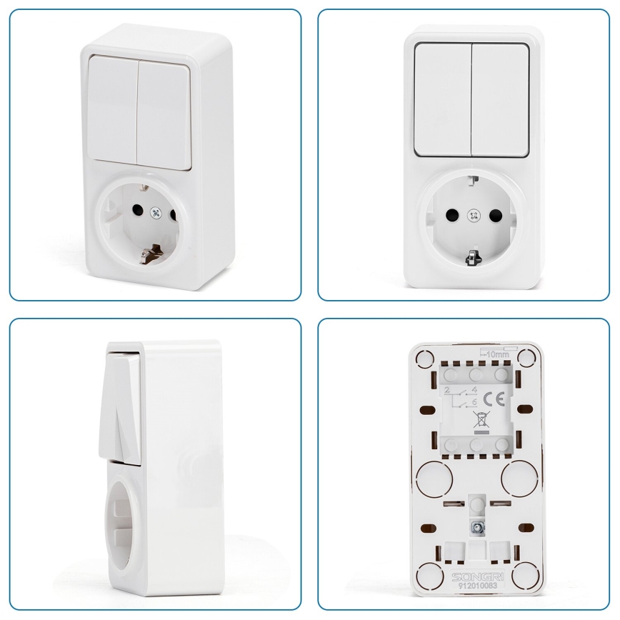 Aigostar - Huis schakelaar 2P met stopcontact 1x10A/250V