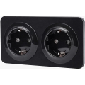 Aigostar - Inbouwstopcontact met afdekraam 2-voudig SCHUKO 250V/16A zwart