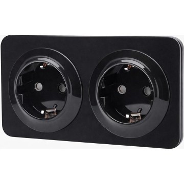 Aigostar - Inbouwstopcontact met afdekraam 2-voudig SCHUKO 250V/16A zwart