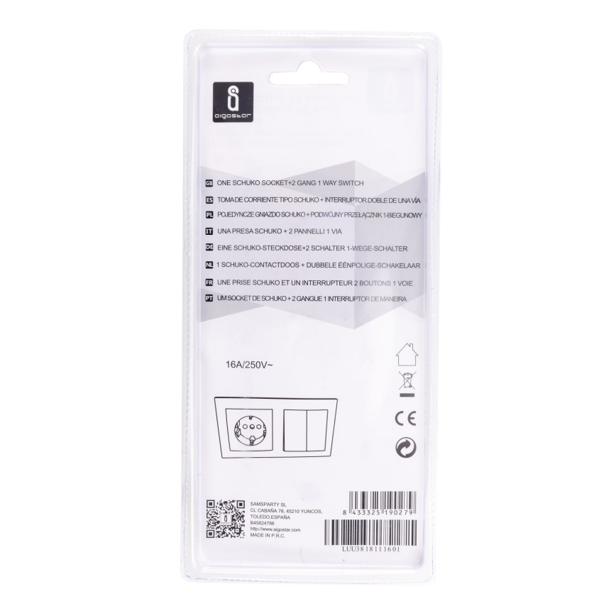 Aigostar - Interrupteur de maison avec prise 1x16A/250V