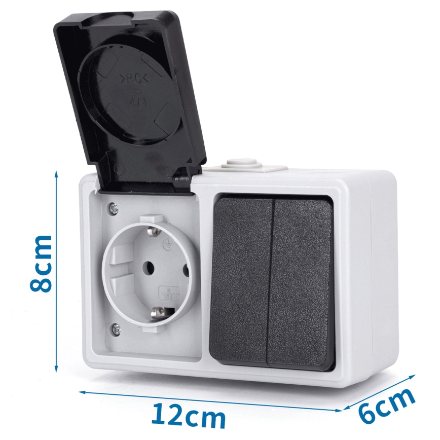 Aigostar - Interrupteur domestique pour courant alternatif avec prise 250V/16A IP54