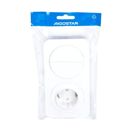 Aigostar - Interrupteur double n° 5 et prise Schuko 230 V avec cadre blanc