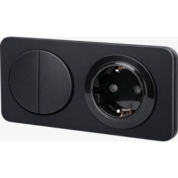 Aigostar - Interrupteur double n° 5 et prise SCHUKO 230 V avec cadre noir