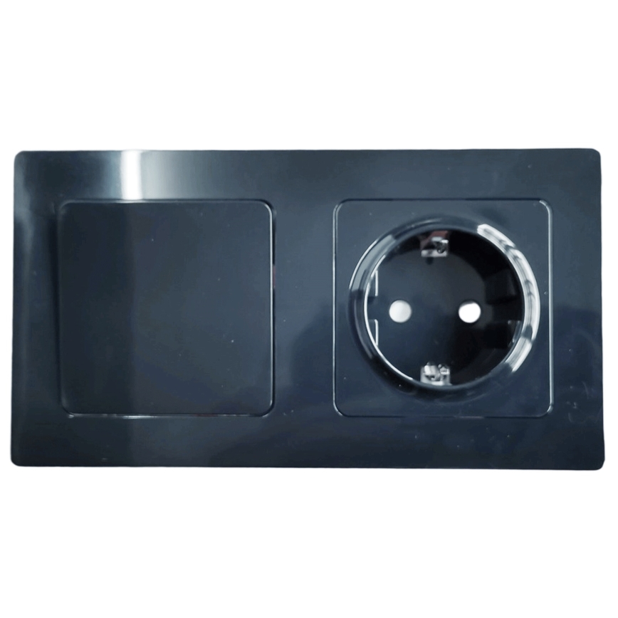 Aigostar - Interrupteur double n° 5 et prise SCHUKO 230 V avec cadre noir