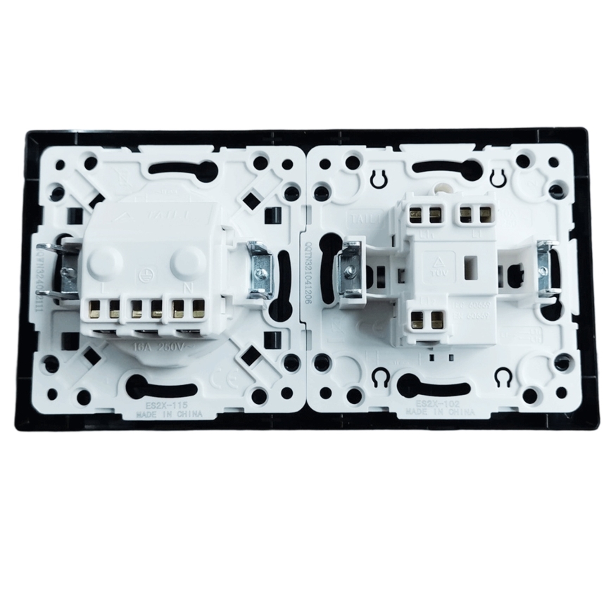 Aigostar - Interrupteur double n° 5 et prise SCHUKO 230 V avec cadre noir