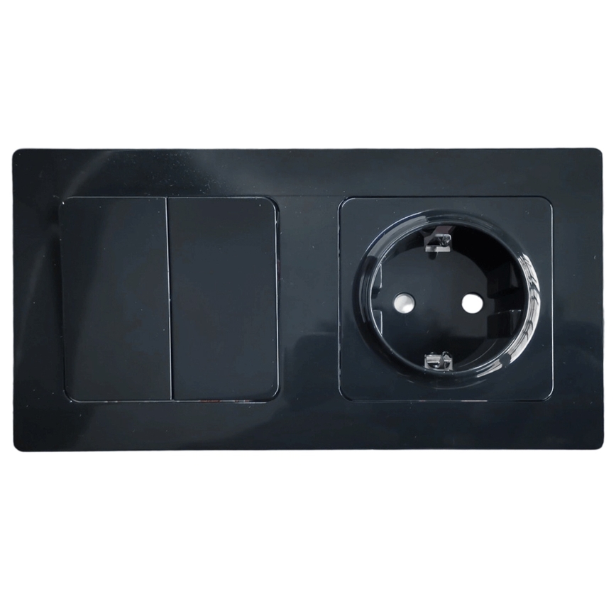 Aigostar - Interrupteur double n° 5 et prise SCHUKO 230 V avec cadre noir