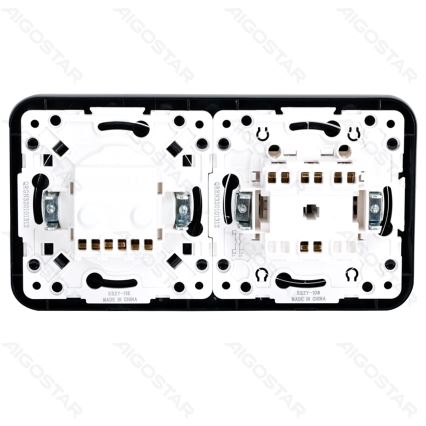 Aigostar - Interrupteur double n° 5 et prise SCHUKO 230V avec cadre noir