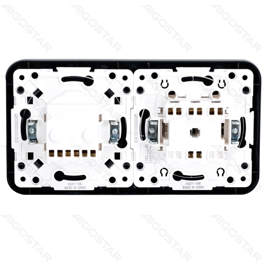 Aigostar - Interrupteur double n° 5 et prise SCHUKO 230V avec cadre noir