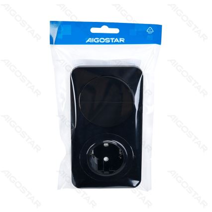 Aigostar - Interrupteur double n° 5 et prise SCHUKO 230V avec cadre noir