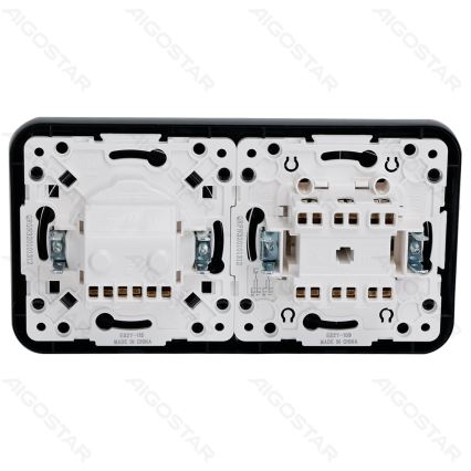 Aigostar - Interrupteur double n° 6+6 et prise SCHUKO 230 avec cadre noir