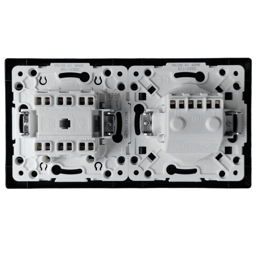 Aigostar - Interrupteur double n° 6 et prise SCHUKO 230 V avec cadre noir
