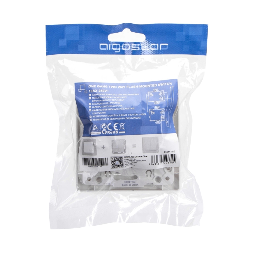 Aigostar - Interrupteur simple avec cadre n° 6 blanc