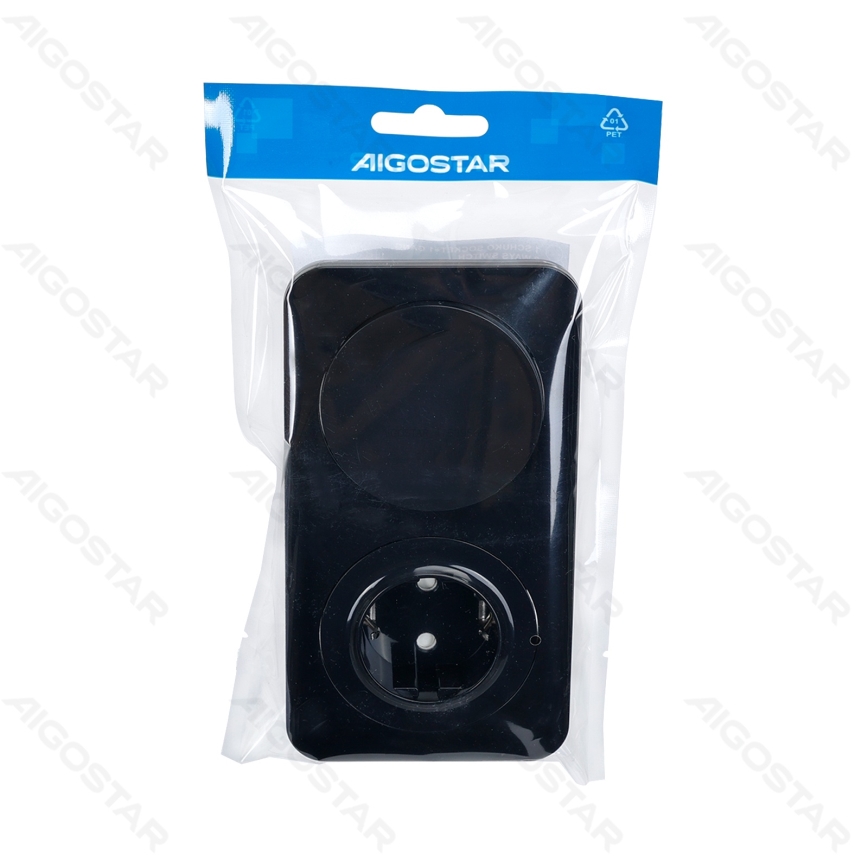 Aigostar - Interrupteur simple n° 5 et prise SCHUKO 230 V avec plaque noire