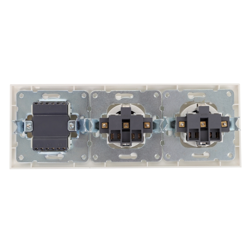 Aigostar - Interrupteur triple n°3 et 2 prises SCHUKO 230 V avec cadre blanc