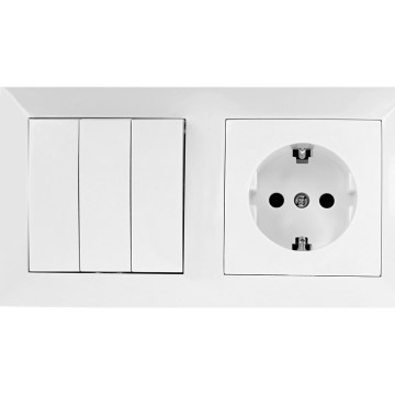 Aigostar - Interrupteur triple n°3 et prise SCHUKO 230 V avec cadre, blanc