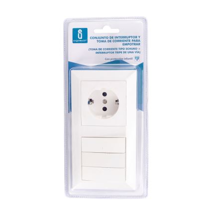 Aigostar - Interrupteur triple n°3 et prise SCHUKO 230 V avec cadre, blanc