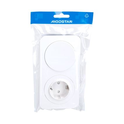 Aigostar - Interrupteur unipolaire n° 1 et prise SCHUKO 230 V avec enjoliveur, blanc