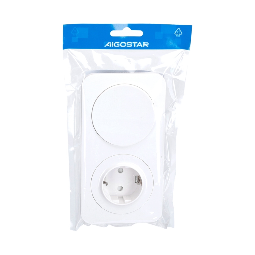 Aigostar - Interrupteur unipolaire n° 1 et prise SCHUKO 230 V avec enjoliveur, blanc