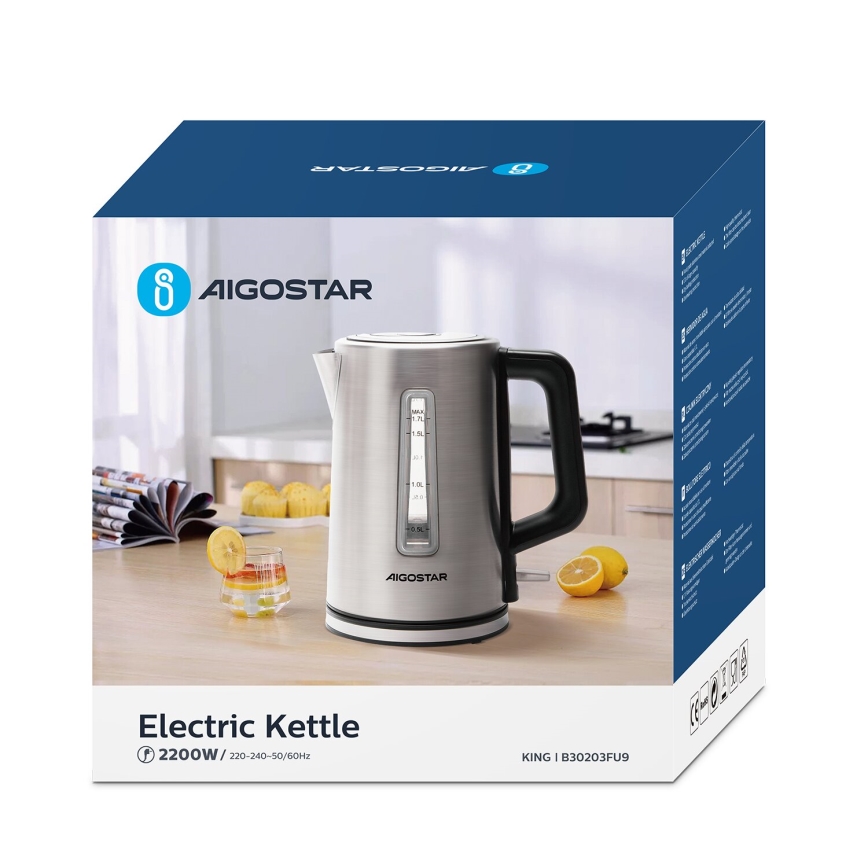 Aigostar - Ketel 1,7l 2200W/230V mat chroom