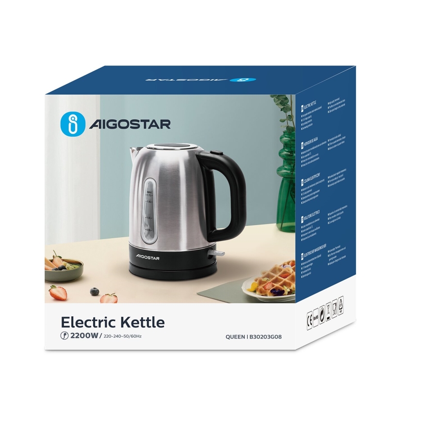 Aigostar - Ketel 1,7l 2200W/230V mat chroom