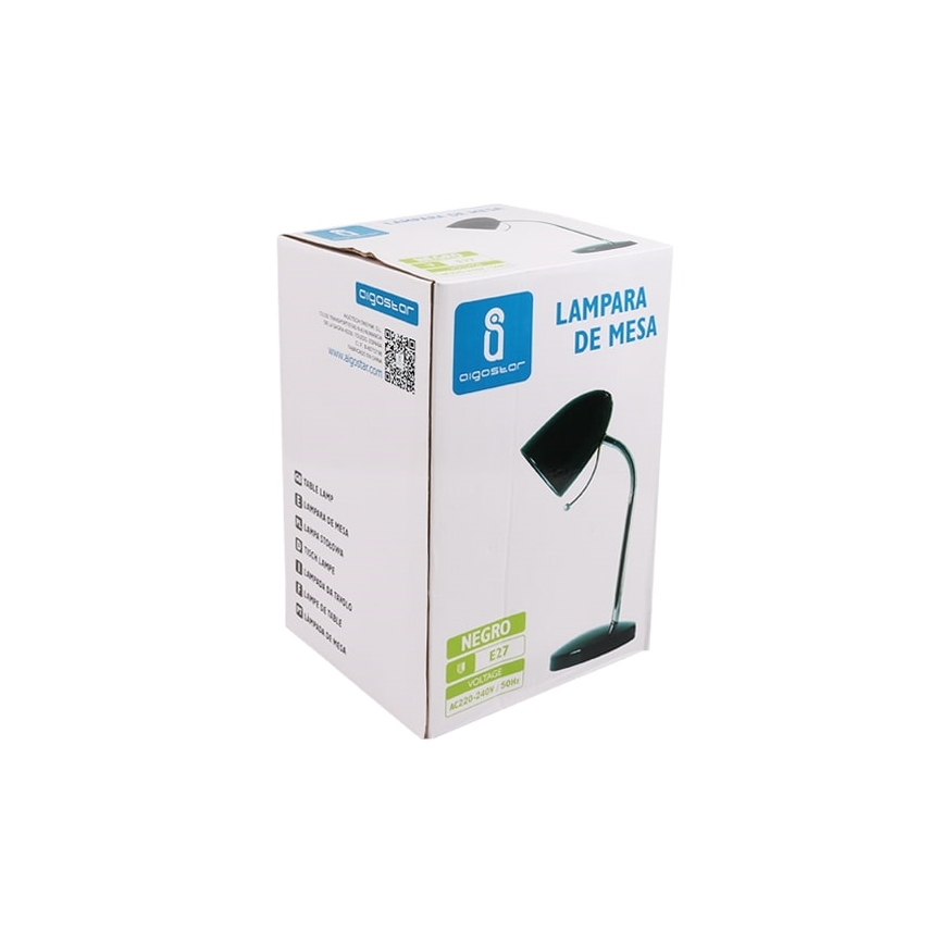 Aigostar - Lampe de table 1xE27/36W/230V noir/chrome brillant