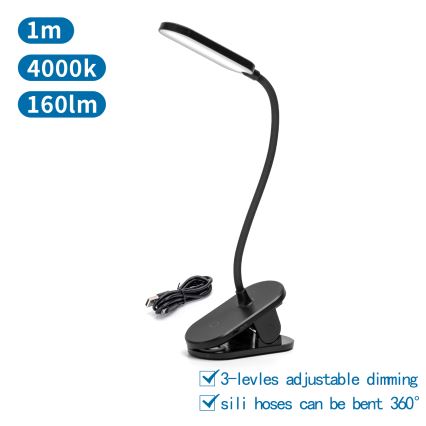 Aigostar - Lampe de table à intensité variable rechargeable avec pince LED/2,5W/5V noir