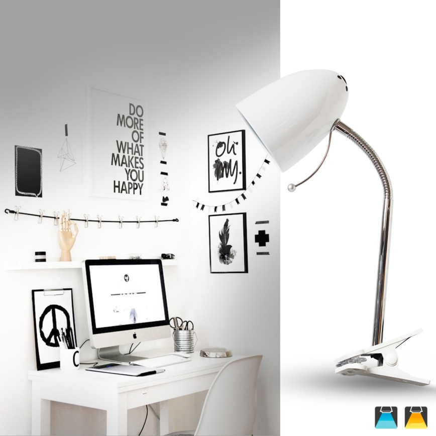 Aigostar -  Lampe de table avec pince 1xE27/11W/230V blanc/chrome brillant