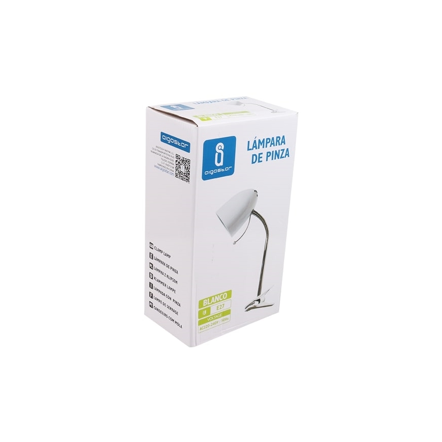 Aigostar -  Lampe de table avec pince 1xE27/11W/230V blanc/chrome brillant
