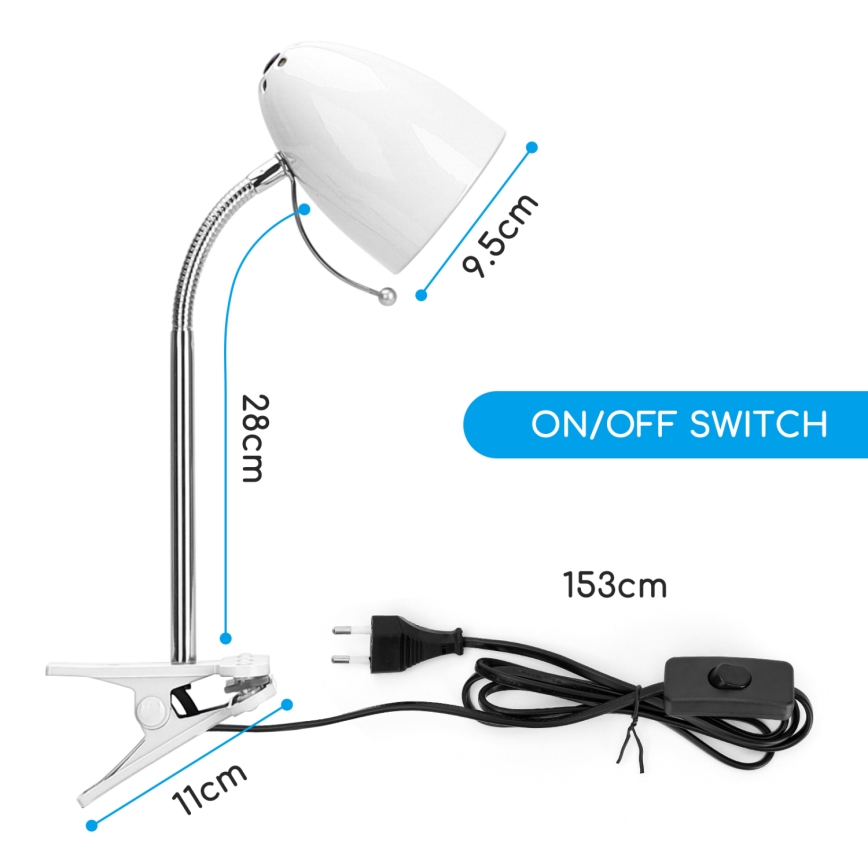 Aigostar -  Lampe de table avec pince 1xE27/11W/230V blanc/chrome brillant