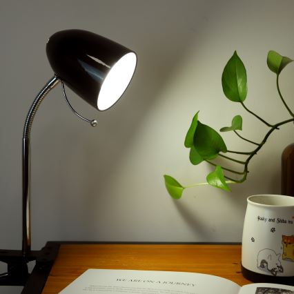 Aigostar -  Lampe de table avec pince 1xE27/11W/230V noir/chrome brillant