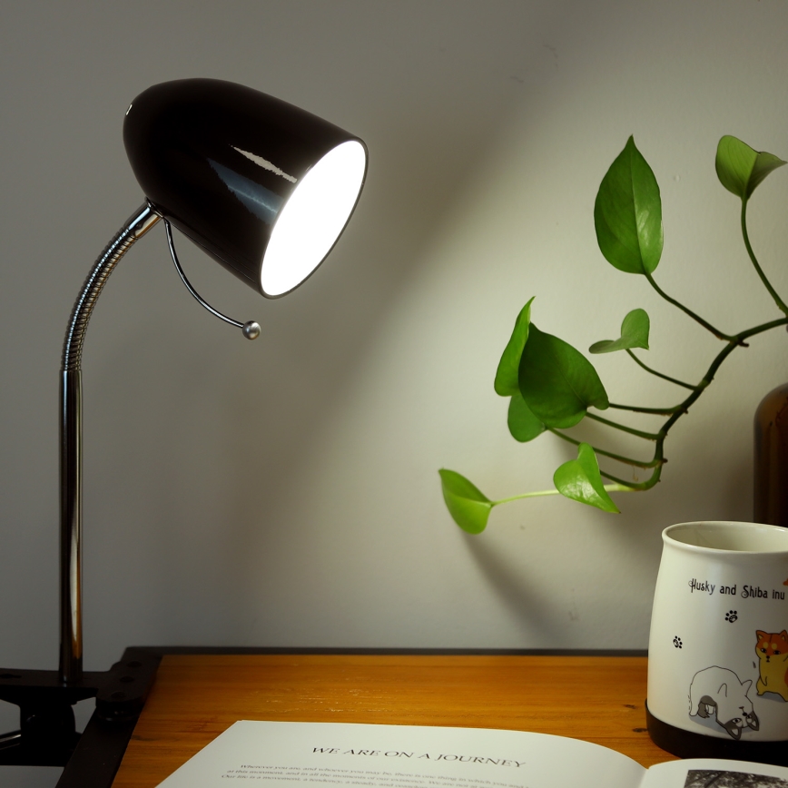 Aigostar -  Lampe de table avec pince 1xE27/11W/230V noir/chrome brillant