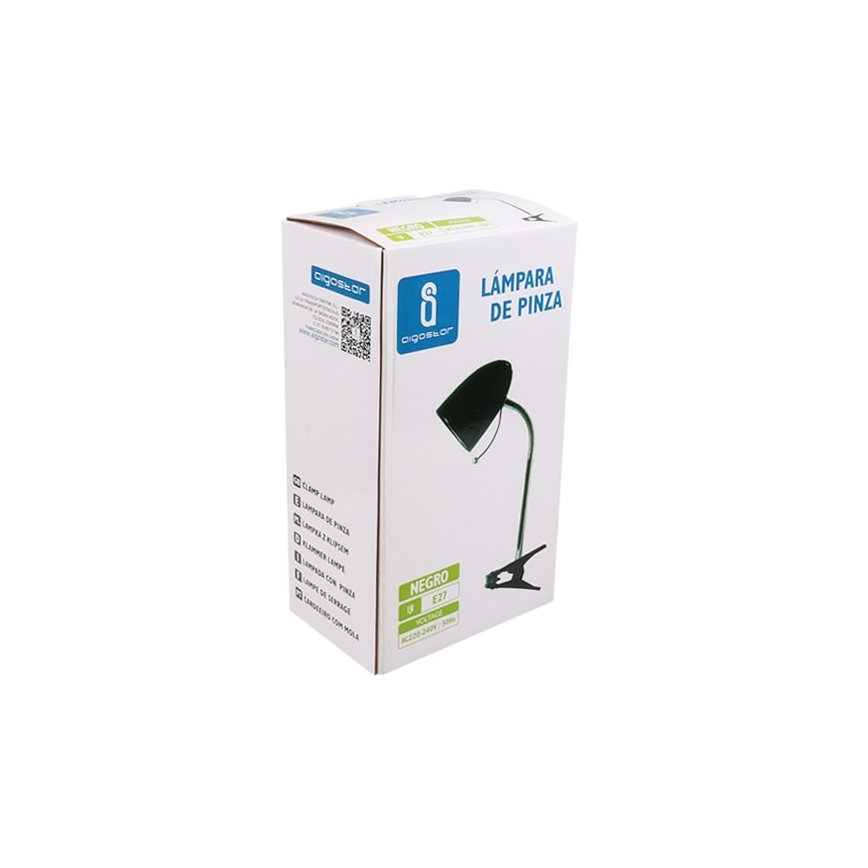 Aigostar -  Lampe de table avec pince 1xE27/11W/230V noir/chrome brillant