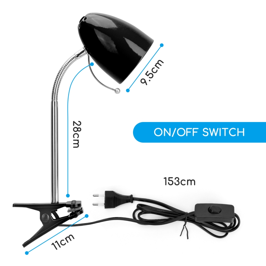 Aigostar -  Lampe de table avec pince 1xE27/11W/230V noir/chrome brillant