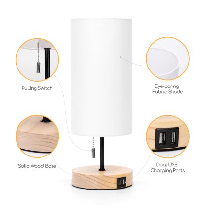 Aigostar - Lampe de table avec port USB 1xE27/40W/230V beige